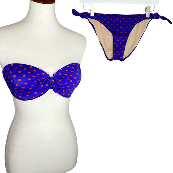 J. Crew Other - J. Crew Strapless Bandeau Bikini Top & String Bottom Blue Polka Dot Small 32D